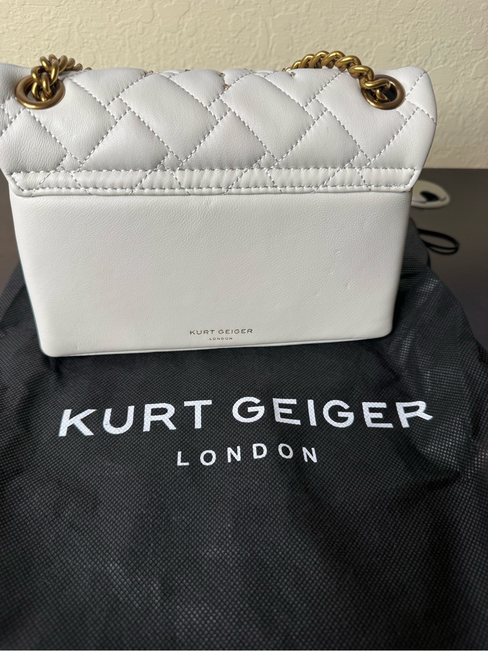 Kurt Geiger White Quilted Shoulder Bag with Embellished Eye Detail - Picture 2 of 4